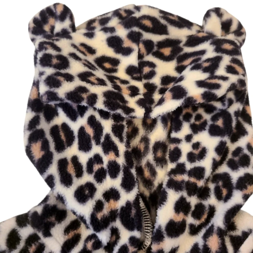 Jacket Hoodie Toddlers‎ Plush Leopard Peplum With Ears Zipper 18-24 Months